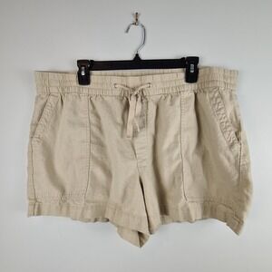 Gap Linen Blend Pull On Shorts Khaki Women's XL Drawstring Elastic Waist Coastal